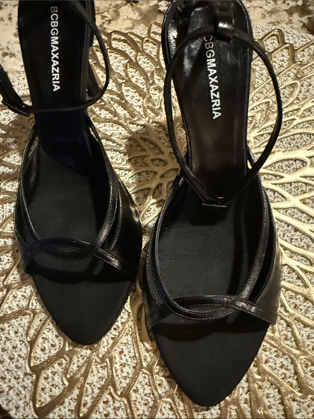 BCBG MaxAzria Leather Black Ankle-Strap Open-Toe Heels Italy